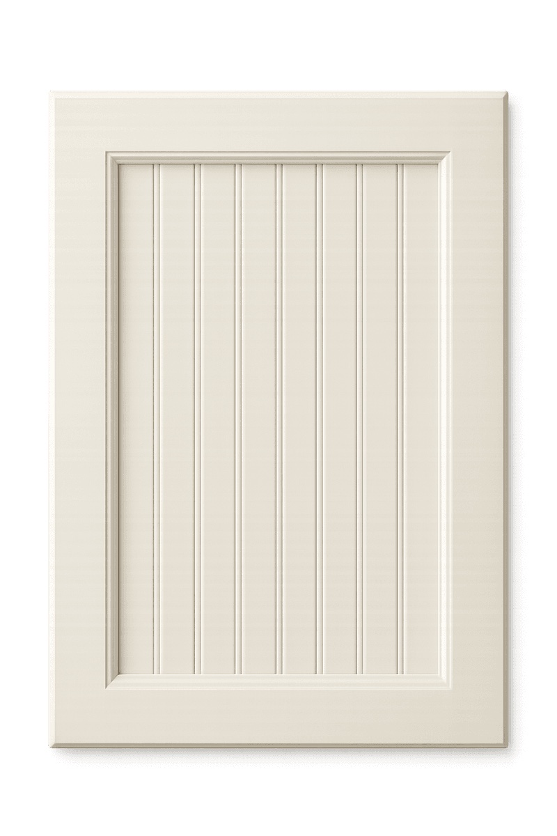 Beadboard bathroom cabinet door with coastal cottage character and grooved texture